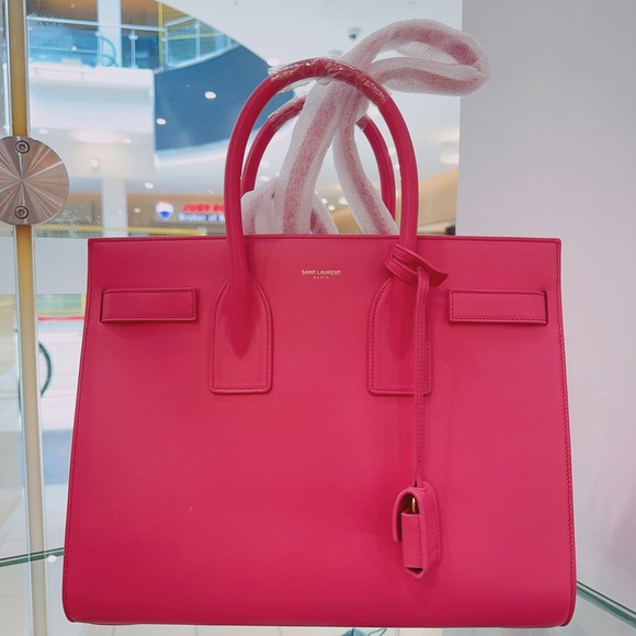 Saint Laurent Handbags - YSL Small Hot Pink Calfskin Leather Sac Du Jour